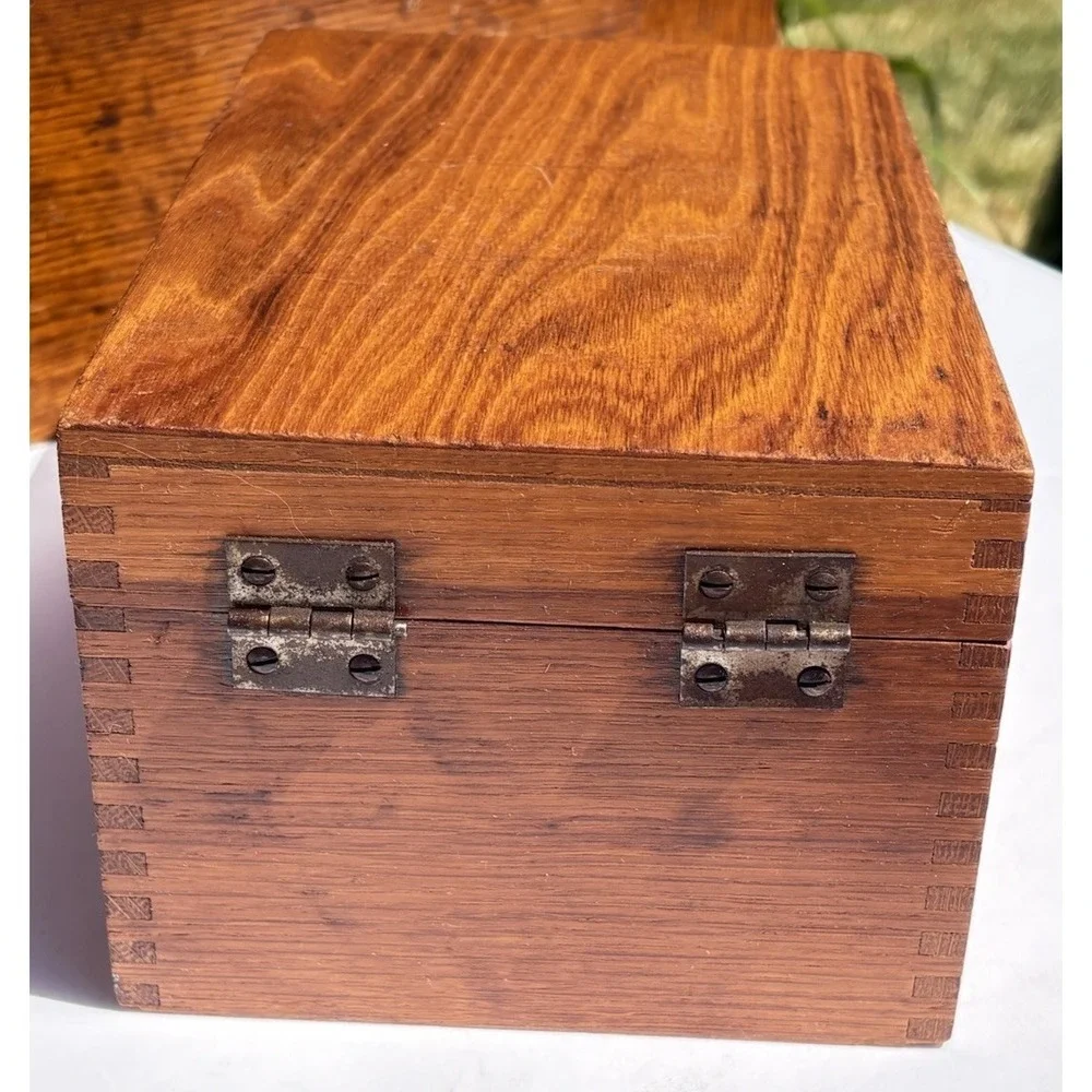 Vintage Mid-Century Oak  Index Card Recipe Photo Storage Box Farmhouse Decor